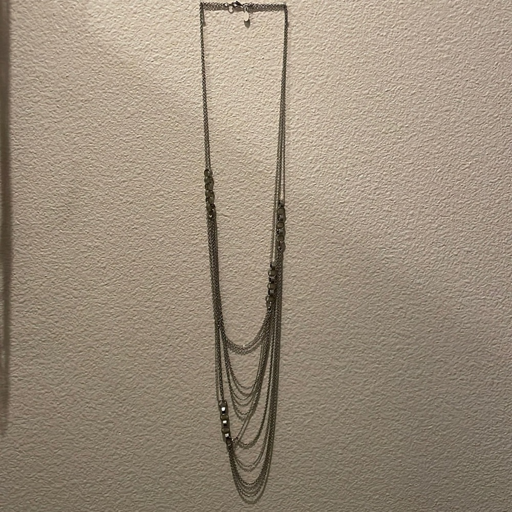 Express long silver necklace